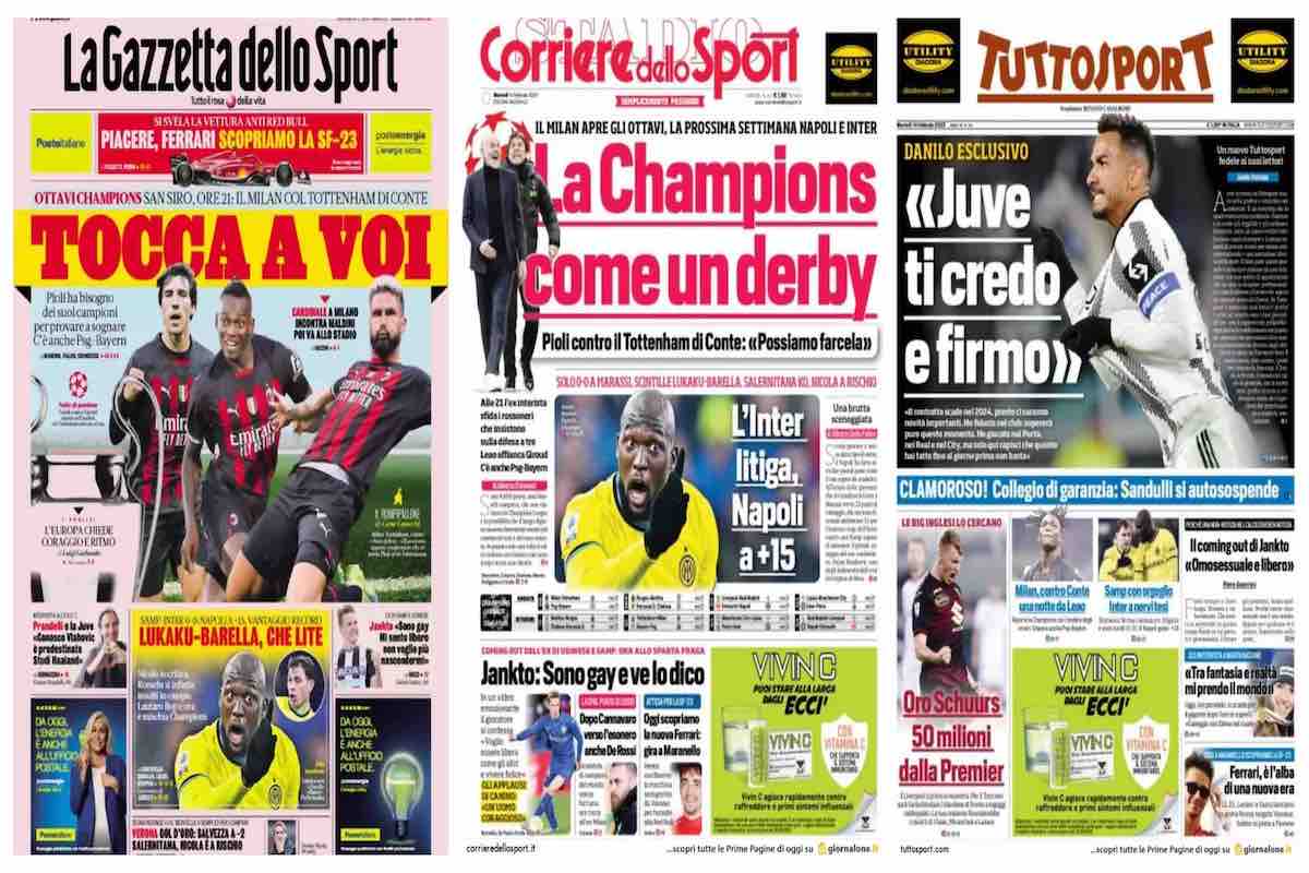 Le prime pagine dei quotidiani sportivi