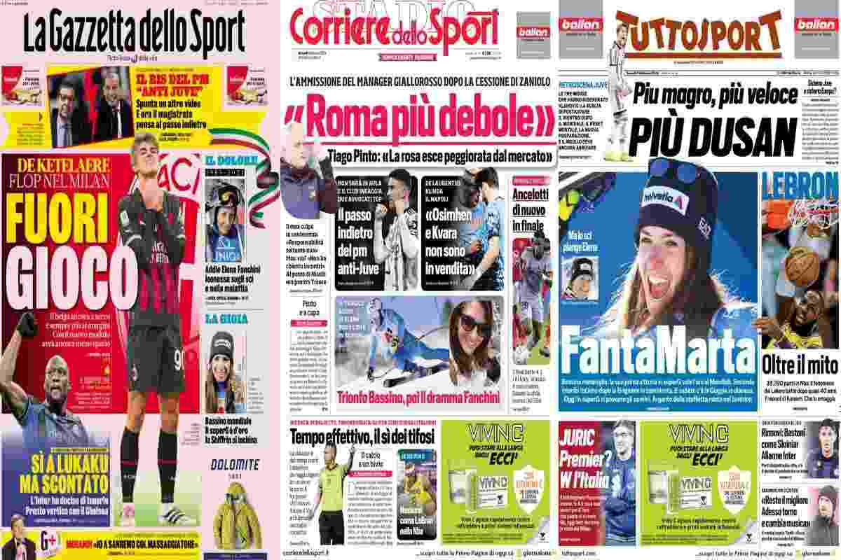 Rassegna stampa, le prime pagine dei quotidiani sportivi del 9 febbraio