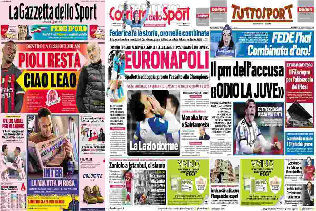 Rassegna stampa, le prime pagine dei quotidiani sportivi del 7 febbraio