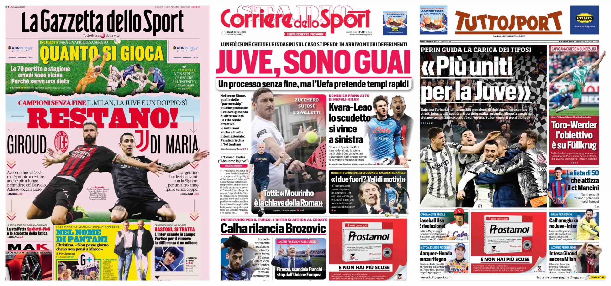 I quotidiani sportivi del 30 marzo