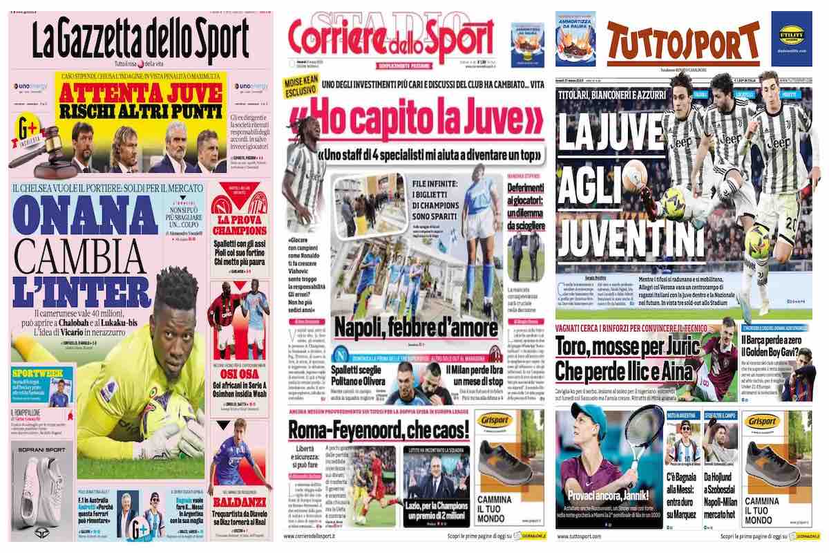 I quotidiani sportivi del 31 marzo