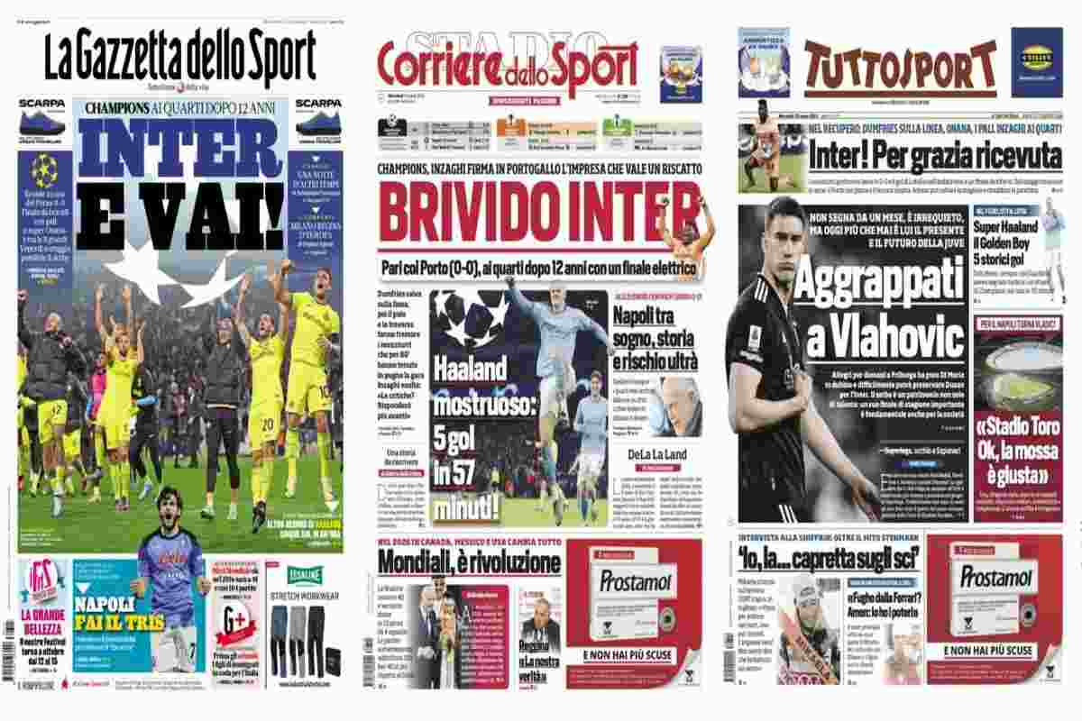 Rassegna stampa, le prime pagine dei quotidiani sportivi del 15 marzo