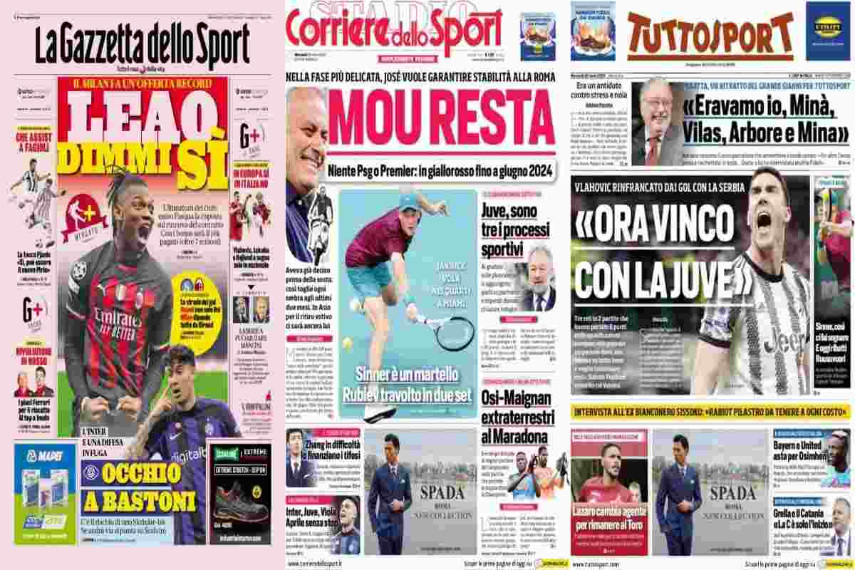 Rassegna stampa, le prime pagine dei quotidiani sportivi del 29 marzo