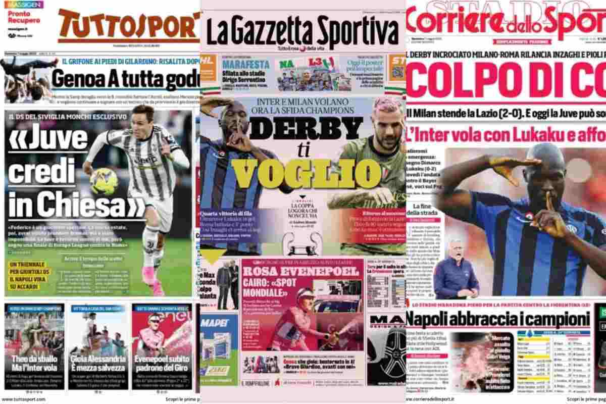 Rassegna stampa, le prime pagine dei quotidiani sportivi del 7 maggio
