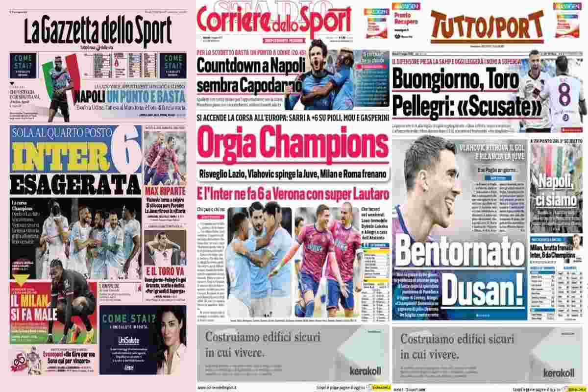 Rassegna stampa, le prime pagine dei quotidiani sportivi del 4 maggio 2023
