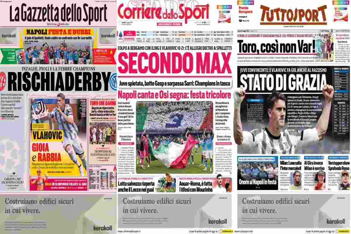Rassegna stampa, le prime pagine dei quotidiani sportivi dell'8 maggio 2023 maggio