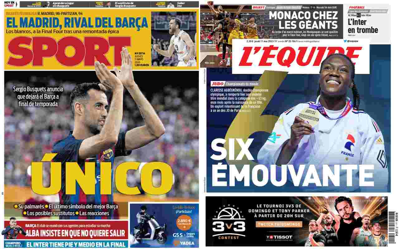 Rassegna stampa, le prime pagine dei quotidiani sportivi esteri di giovedì 11 maggio 2023