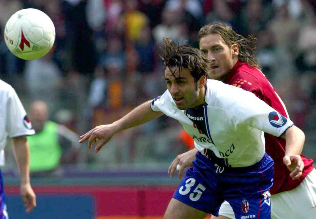 Francesco Totti e Fabio Pecchia con la maglia del Bologna