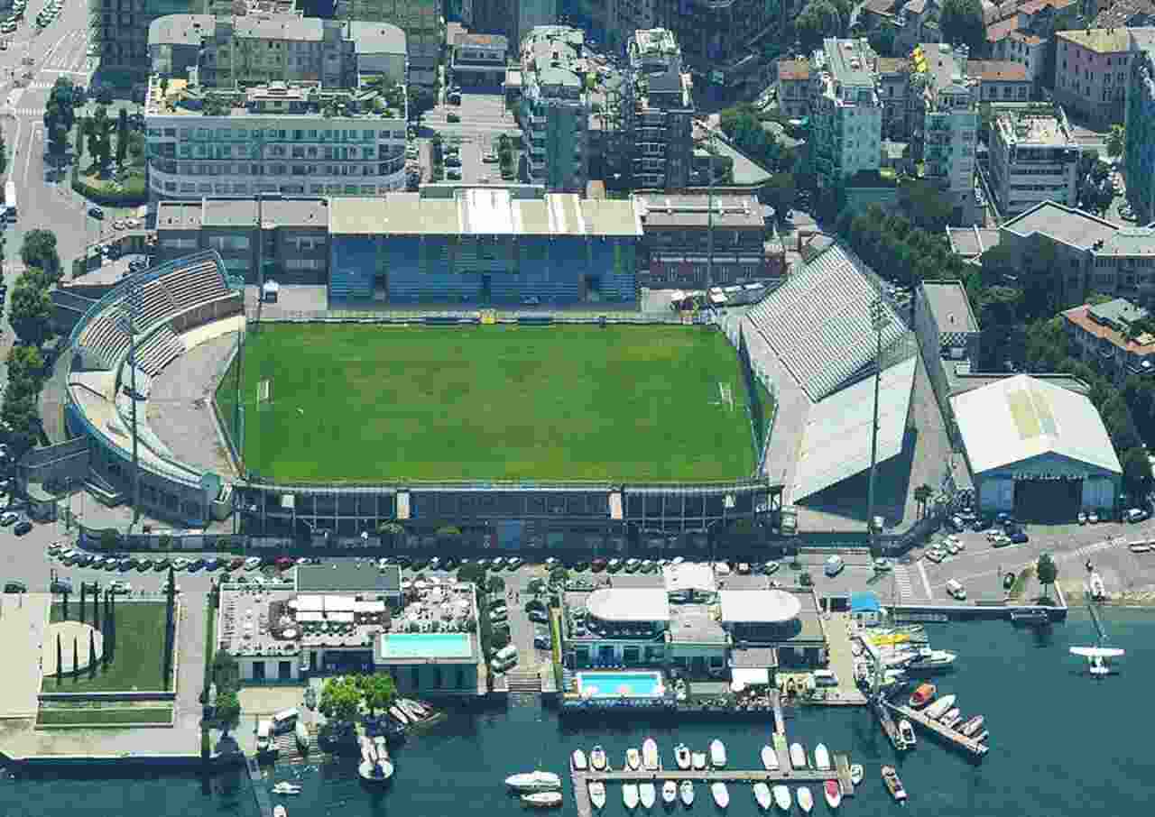 Veduta aerea dello stadio Sinigaglia di Como