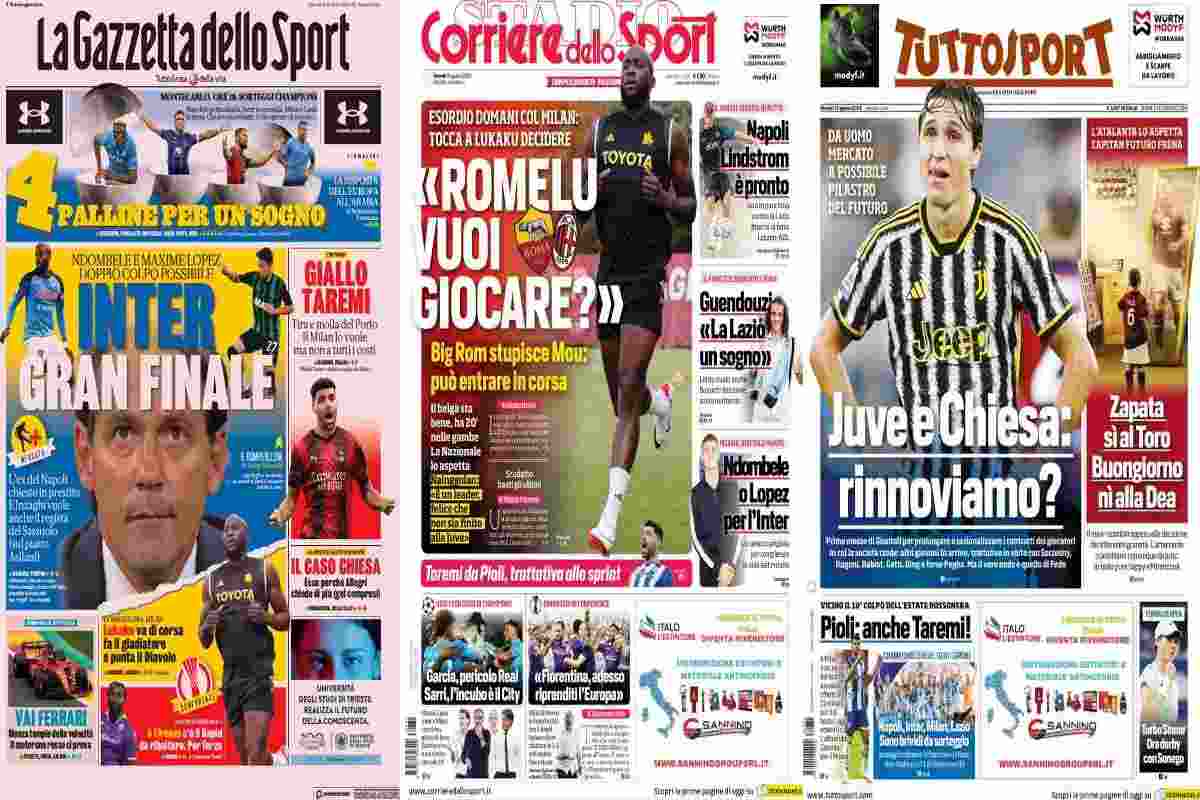 Rassegna stampa, le prime pagine dei quotidiani sportivi del 31 agosto 2023