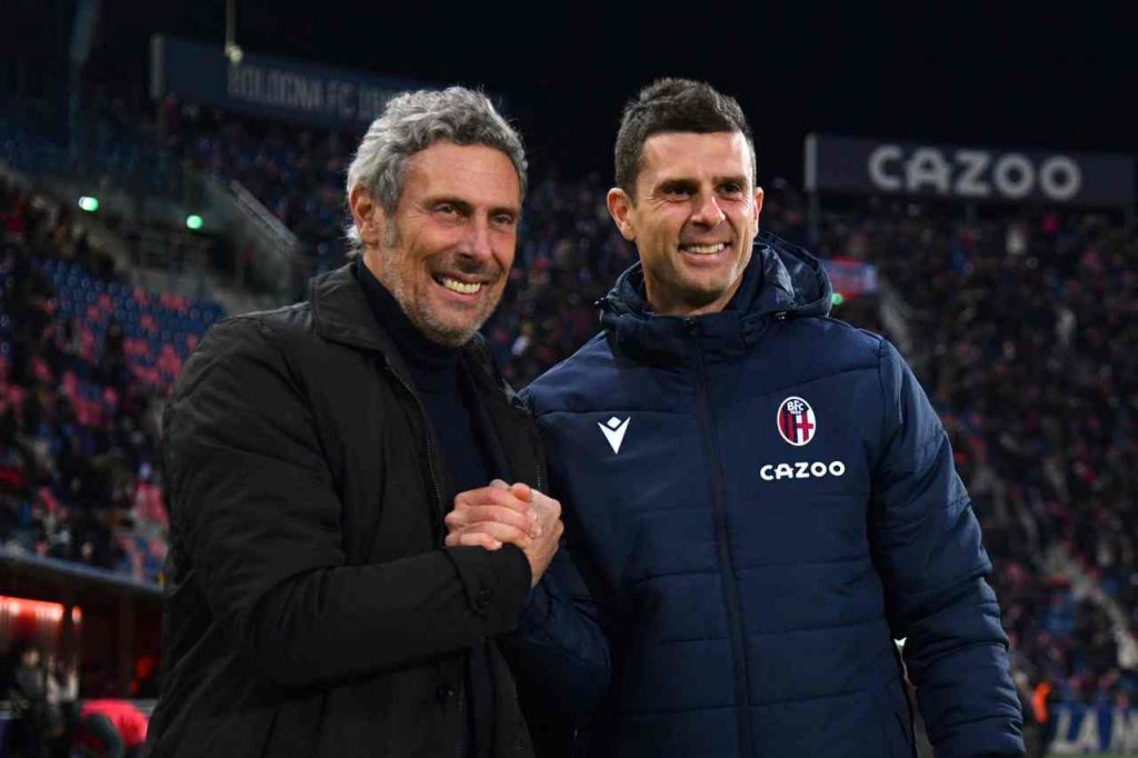 Gotti e Thiago Motta in occasione di un incontro di calcio di Serie A tra lo Spezia e il Bologna
