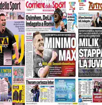 Rassegna stampa, le prime pagine dei quotidiani sportivi del 27 settembre 2023