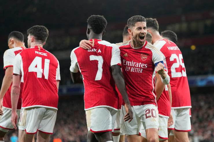 Jorginho esulta al gol dell'Arsenal