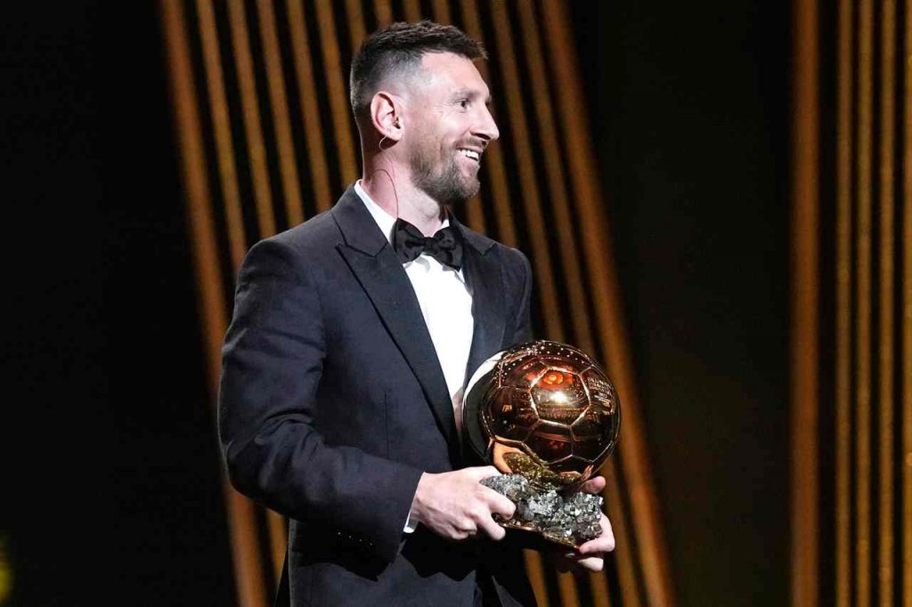 Leo Messi alla cerimonia dell'assegnazione dell'ottavo Pallone d'Oro