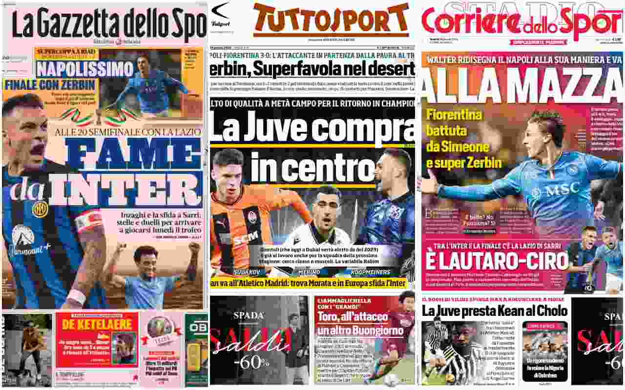 Rassegna stampa, le prime pagine dei quotidiani sportivi del 19 gennaio