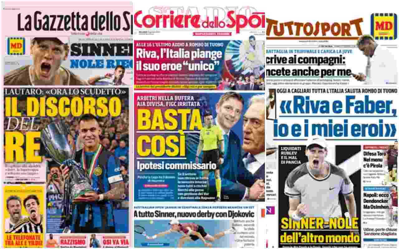 Rassegna stampa, le prime pagine dei quotidiani sportivi del 24 gennaio