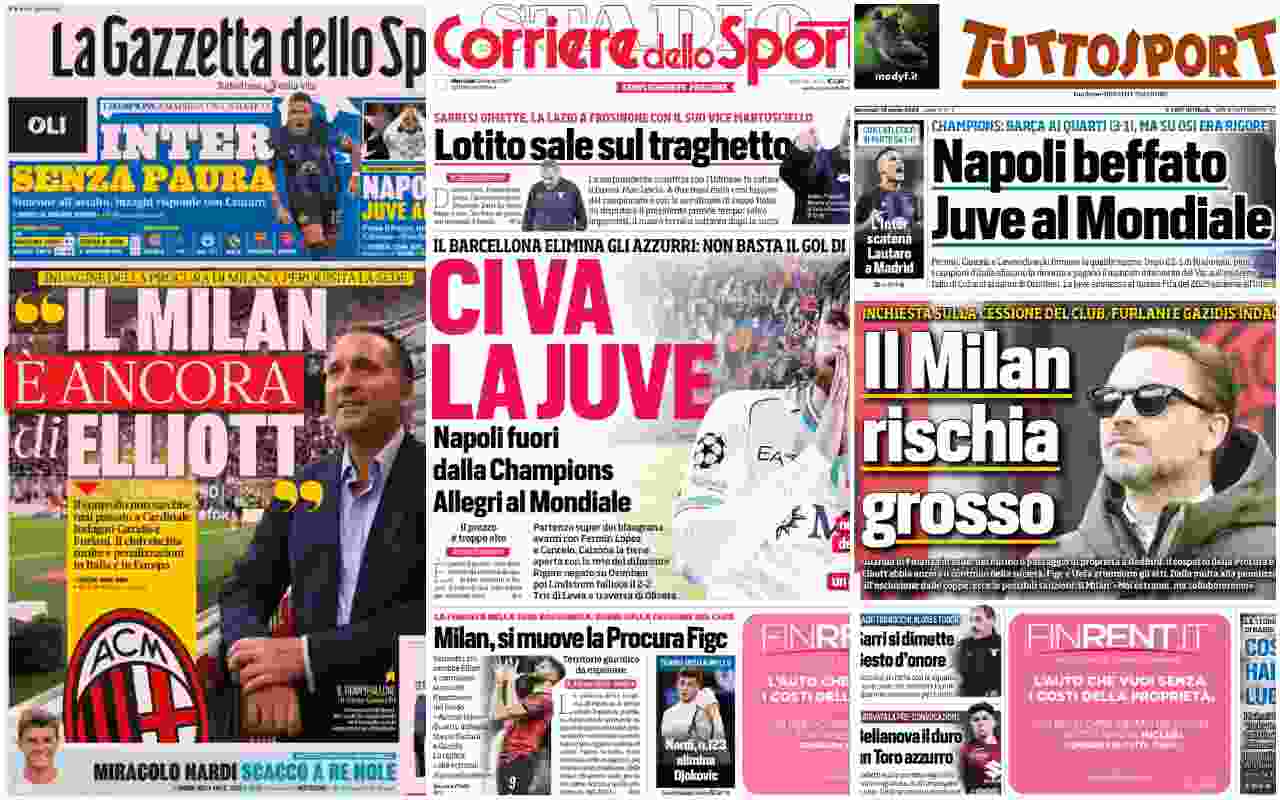 Rassegna stampa, le prime pagine dei quotidiani sportivi del 12 marzo