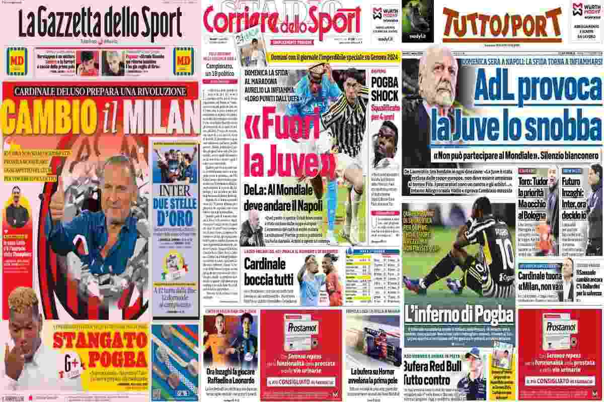 Rassegna stampa, le prime pagine dei quotidiani sportivi del 1 marzo 2024