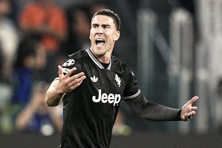 Dusan Vlahovic, l'esultanza dopo il gol al Borussia