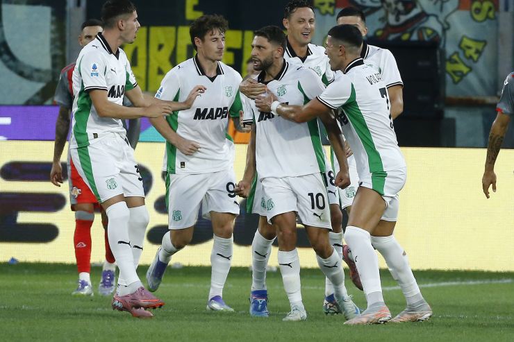 I calciatori del Sassuolo esultano dopo un gol 