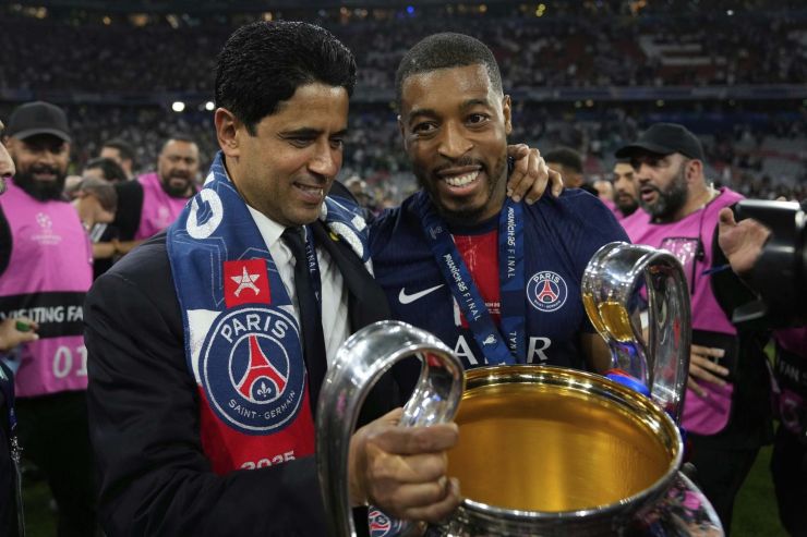 Kimpembe con Al-Khelaifi e la Champions