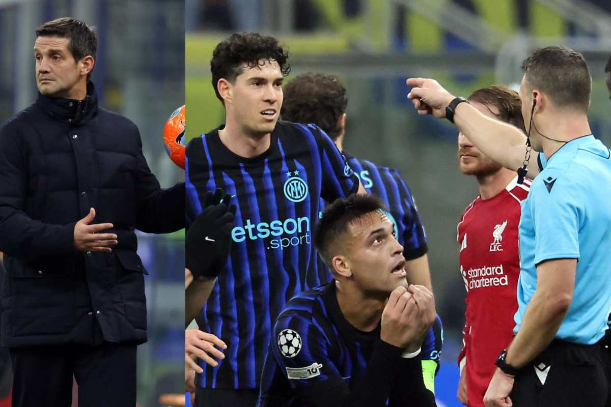Chivu e i giocatori dell'Inter protestano con l'arbitro dopo il rigore