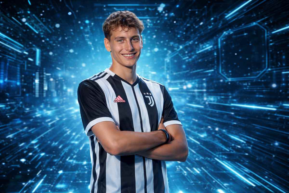 Kovacs, talento dell'AZ Alkmaar, con la maglia della Juve, foto creata con l'intelligenza artificiale
