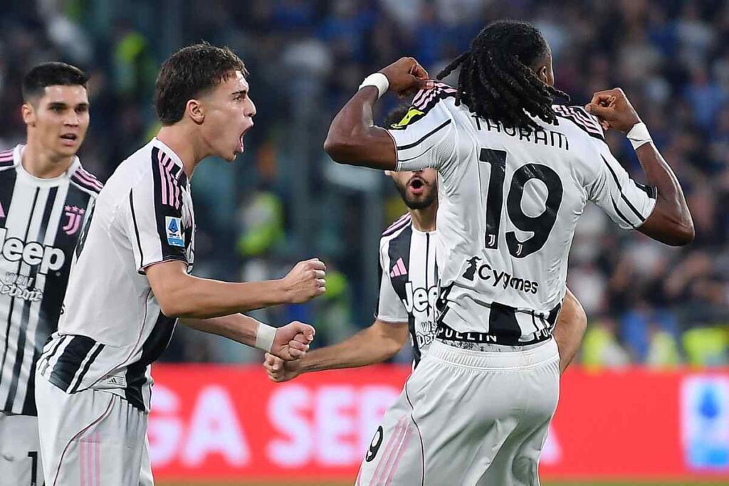 Thuram esulta dopo un gol con la Juve