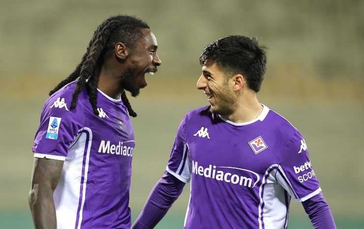 Kean esulta dopo un gol con la Fiorentina