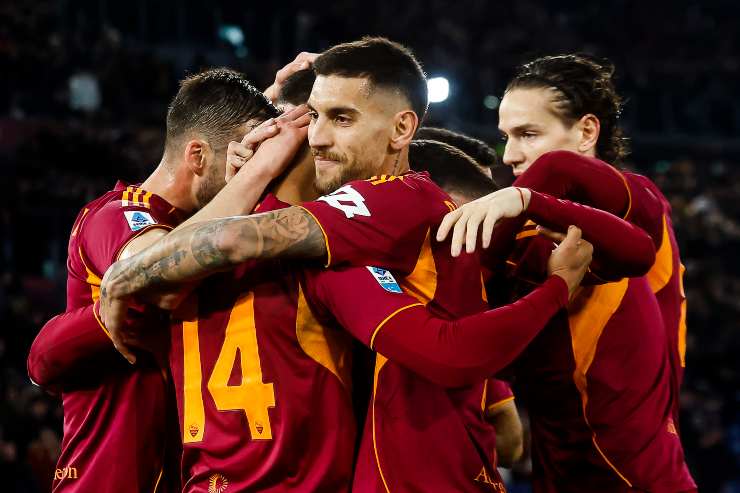 II giocatori della Roma festeggiano