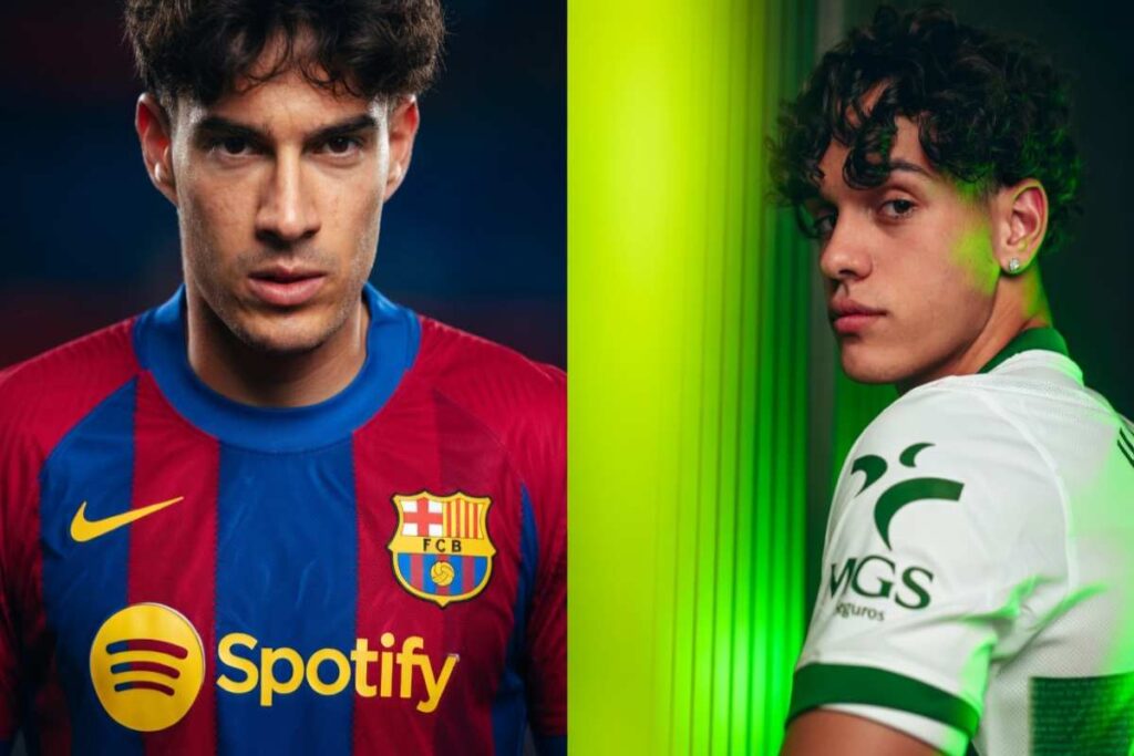 Bastoni con la maglia del Barcellona ed Hector Fort