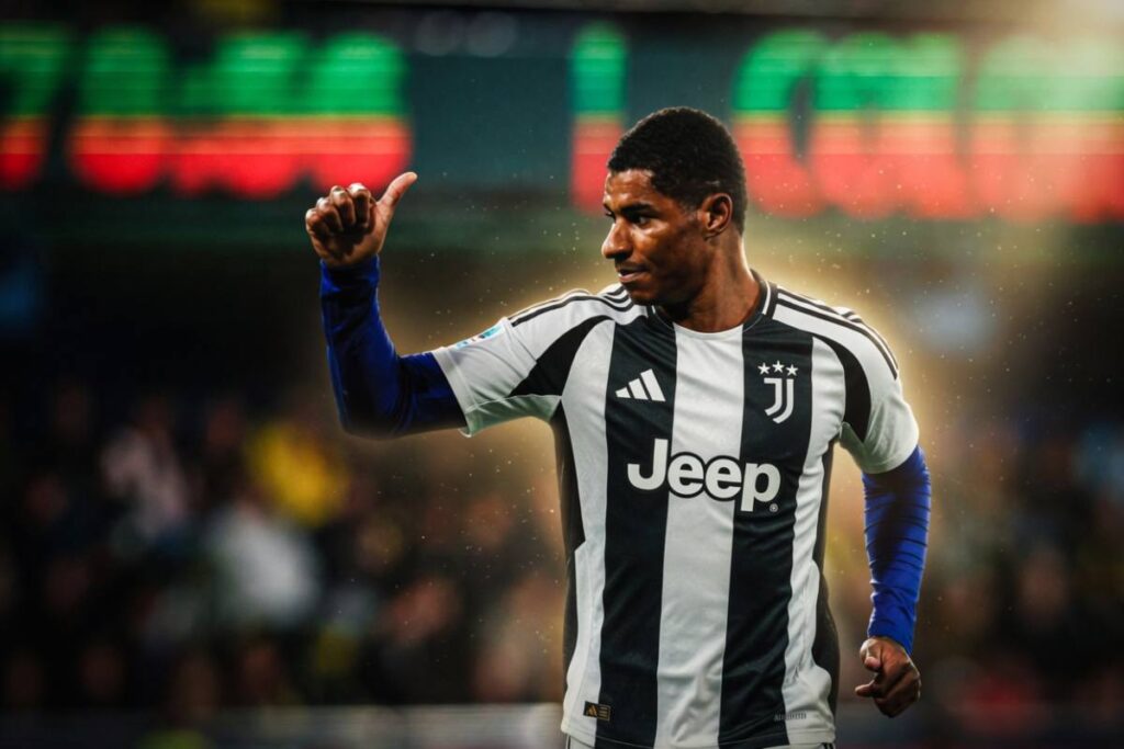 Grafica Rashford maglia Juve: foto AI